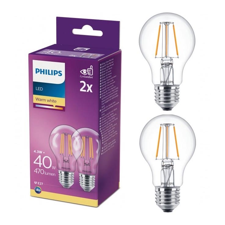 SÆT 2x LED-pære VINTAGE Philips A60 E27/4,3W/230V 2700K