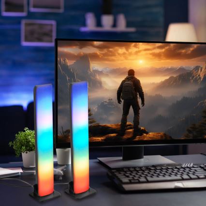 SÆT 2x LED RGB Bordlampe dæmpbar GAMER LED/5W/5V + fjernbetjening