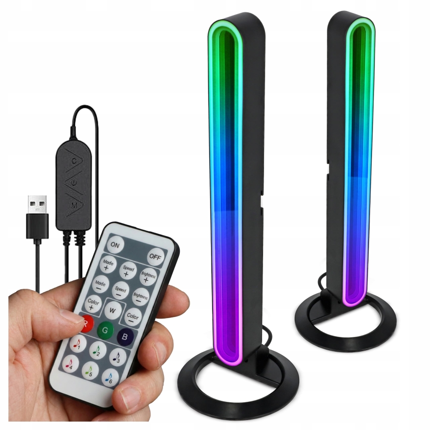 Sæt 2x LED RGBIC dæmpbar bordlampe LED/5W/5V sort + fjernbetjening