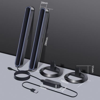 Sæt 2x LED RGBIC dæmpbar bordlampe LED/5W/5V sort + fjernbetjening