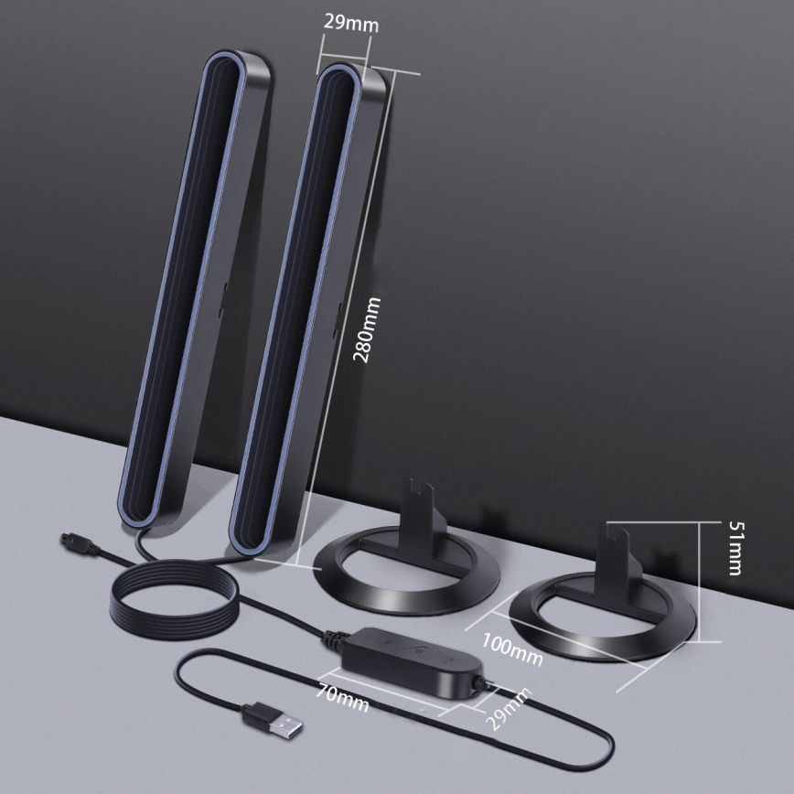 Sæt 2x LED RGBIC dæmpbar bordlampe LED/5W/5V sort + fjernbetjening