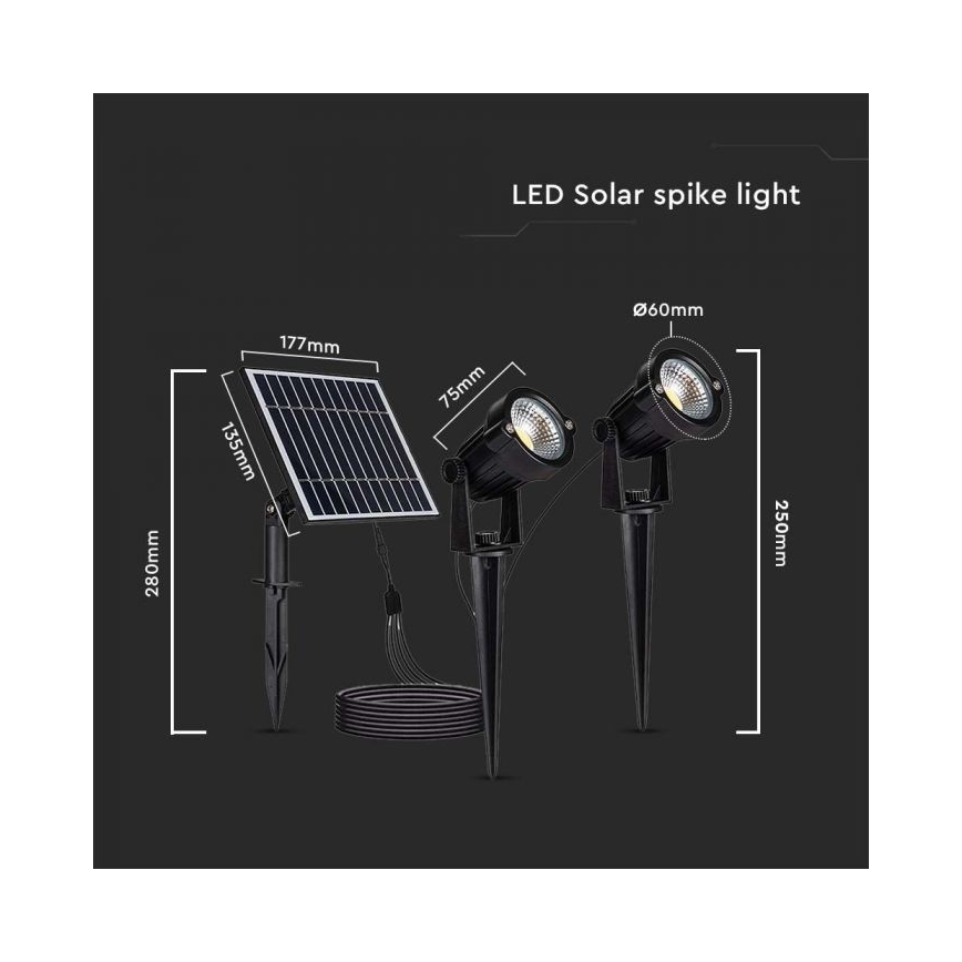 SÆT 2x LED solcellelampe 2xLED/1,2W/3,7V IP65 3000K