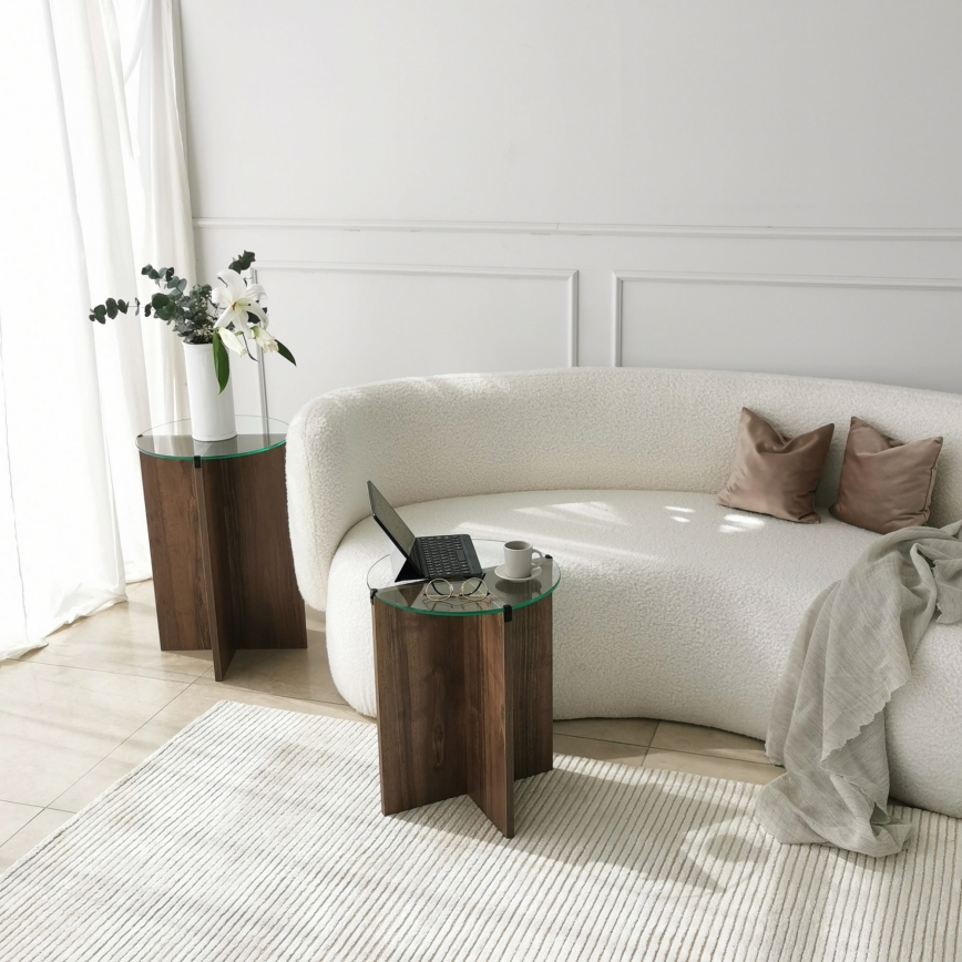 SÆT 2x Sidebord LILY diameter 40 cm brun/transparent