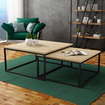 SÆT 2x Sofabord DUAL gylden eg/sort