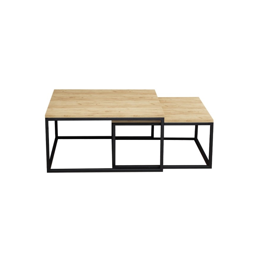 SÆT 2x Sofabord DUAL gylden eg/sort