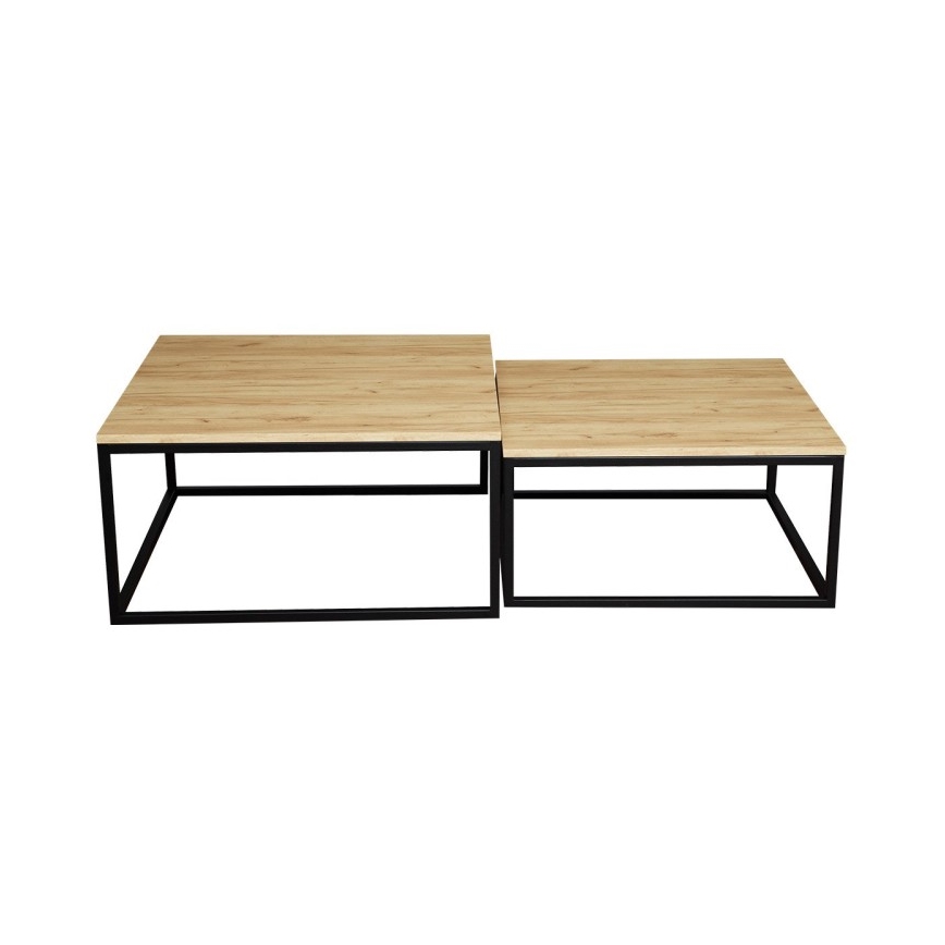 SÆT 2x Sofabord DUAL gylden eg/sort
