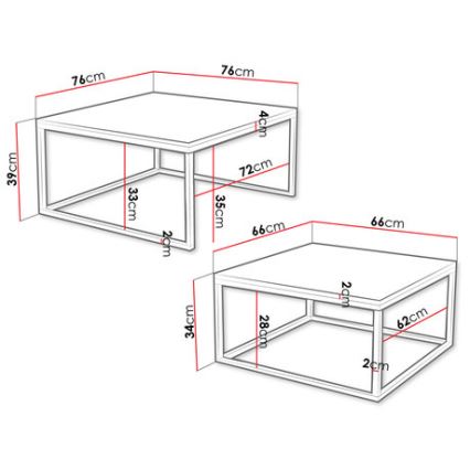 SÆT 2x Sofabord DUAL gylden eg/sort