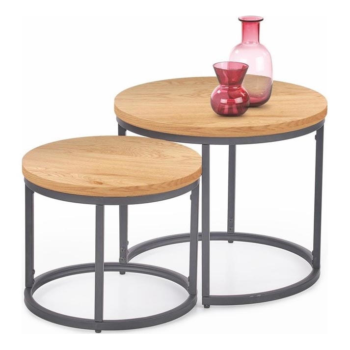 SÆT 2x Sofabord OREO diameter 43/53 cm antracit/gylden eg
