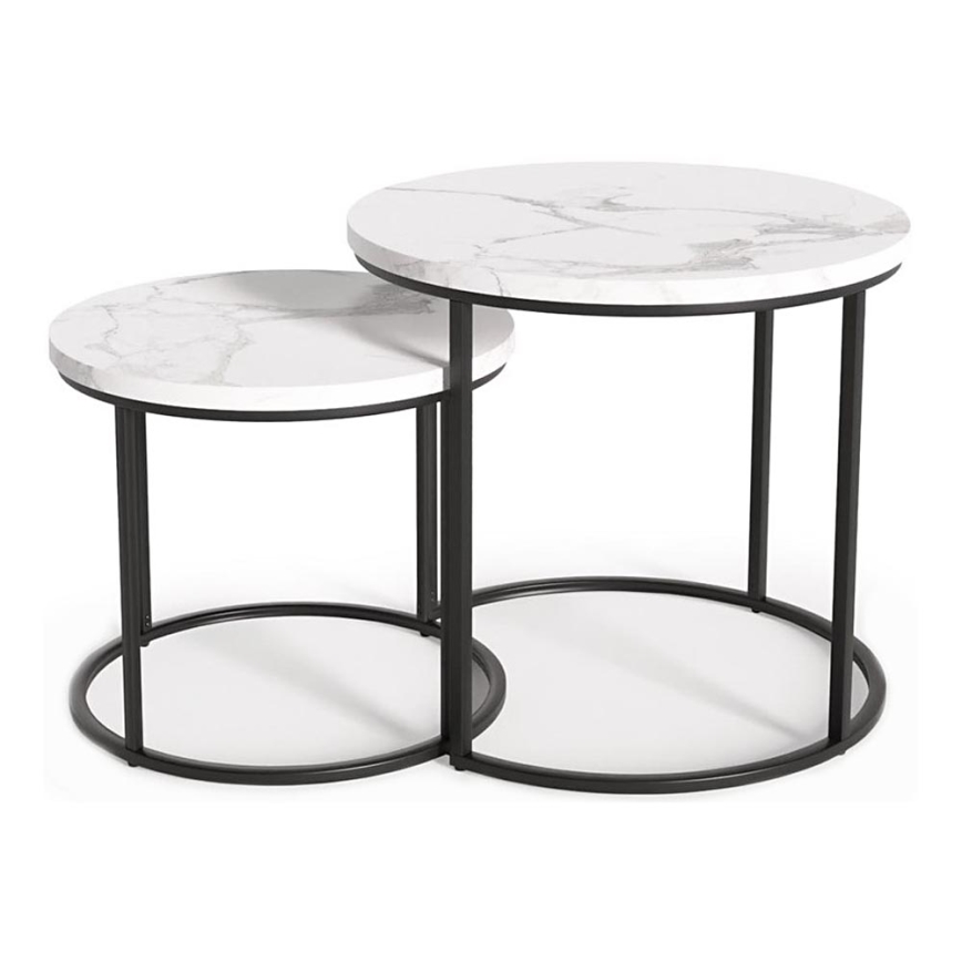 SÆT 2x Sofabord OREO diameter 43/53 cm sort/marmordekor