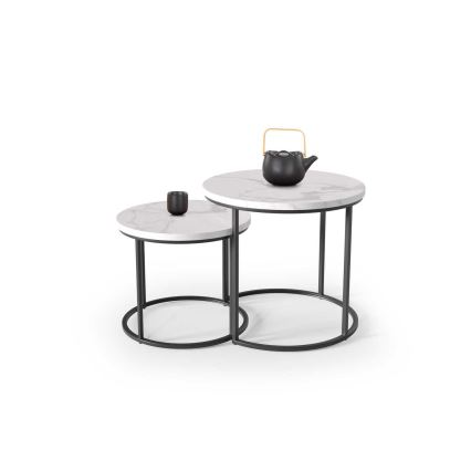 SÆT 2x Sofabord OREO diameter 43/53 cm sort/marmordekor