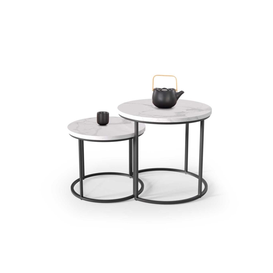 SÆT 2x Sofabord OREO diameter 43/53 cm sort/marmordekor