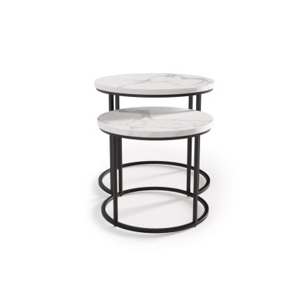 SÆT 2x Sofabord OREO diameter 43/53 cm sort/marmordekor