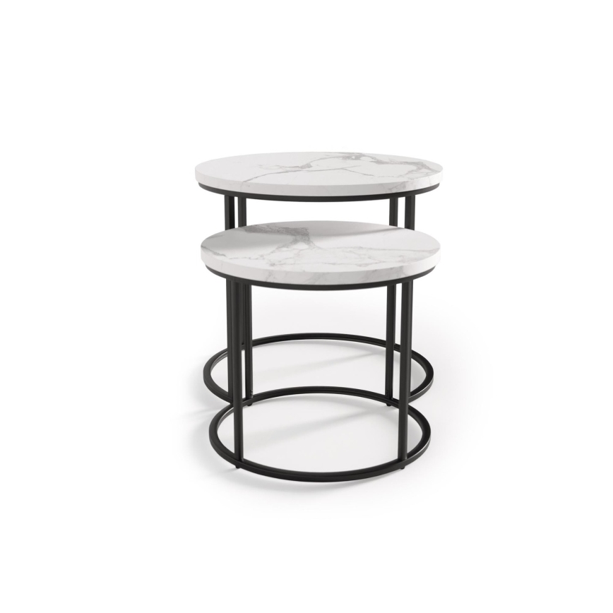 SÆT 2x Sofabord OREO diameter 43/53 cm sort/marmordekor