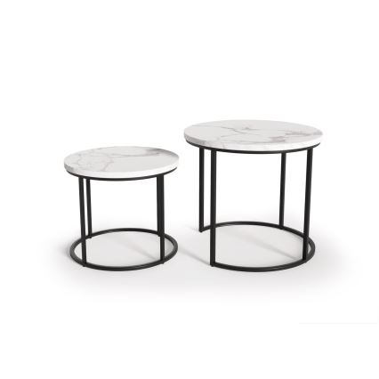 SÆT 2x Sofabord OREO diameter 43/53 cm sort/marmordekor