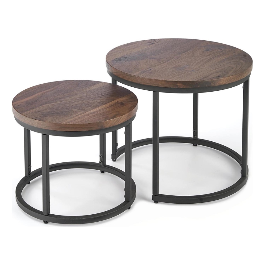 SÆT 2x Sofabord OREO diameter 43/53 cm sort/valnød