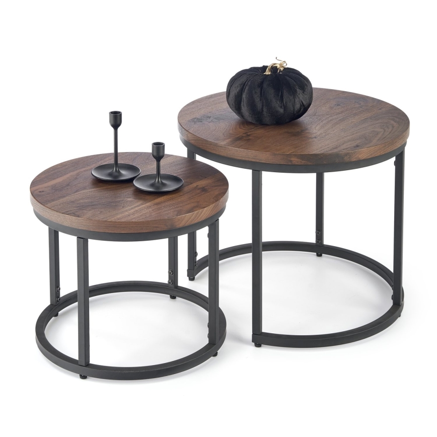 SÆT 2x Sofabord OREO diameter 43/53 cm sort/valnød