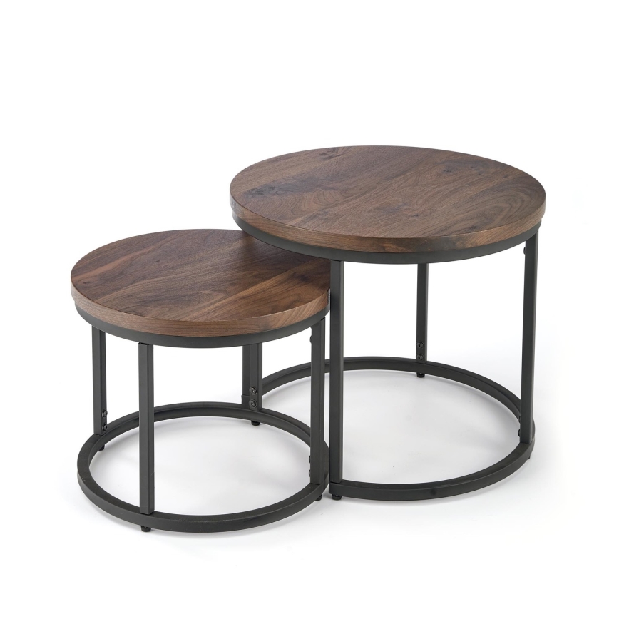 SÆT 2x Sofabord OREO diameter 43/53 cm sort/valnød