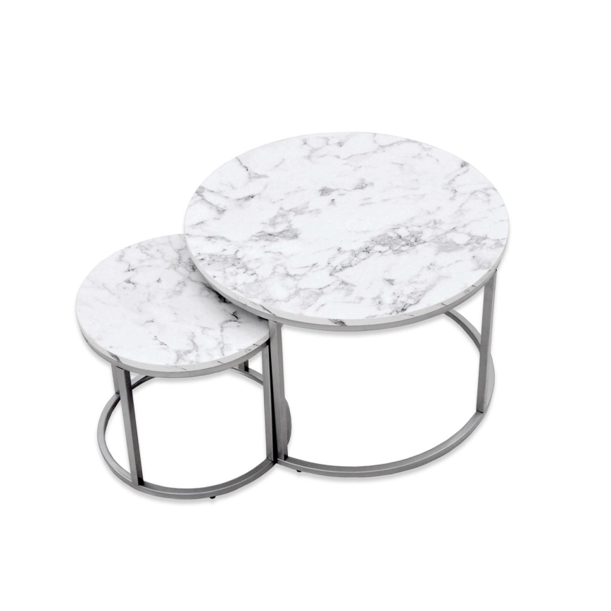 SÆT 2x Sofabord PAOLA diameter 38/60 cm grå/marmordekor