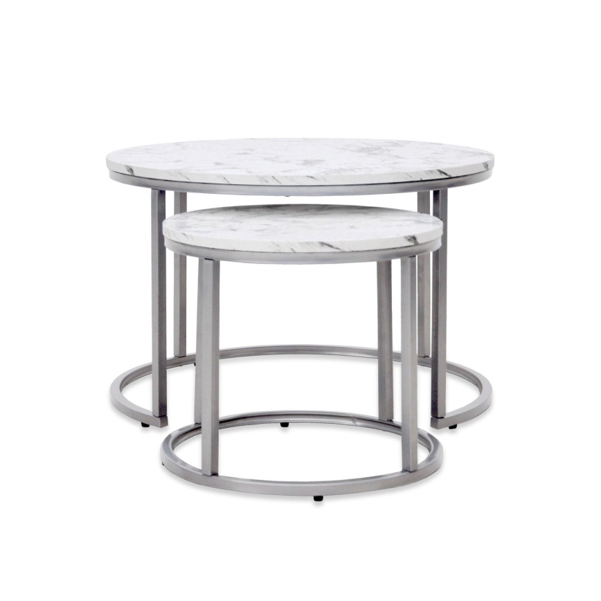 SÆT 2x Sofabord PAOLA diameter 38/60 cm grå/marmordekor