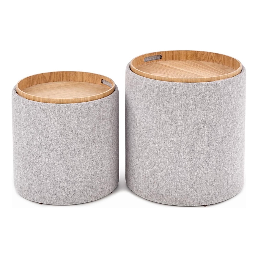 SÆT 2x Taburet AVIKO diameter 38/45 cm grå/beige