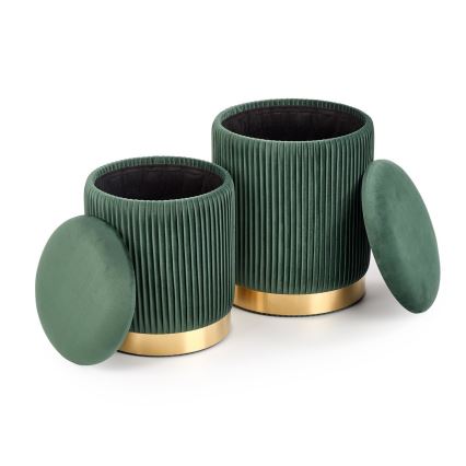 SÆT 2x Taburet MONTY diameter 36/44 cm grøn/guldfarvet