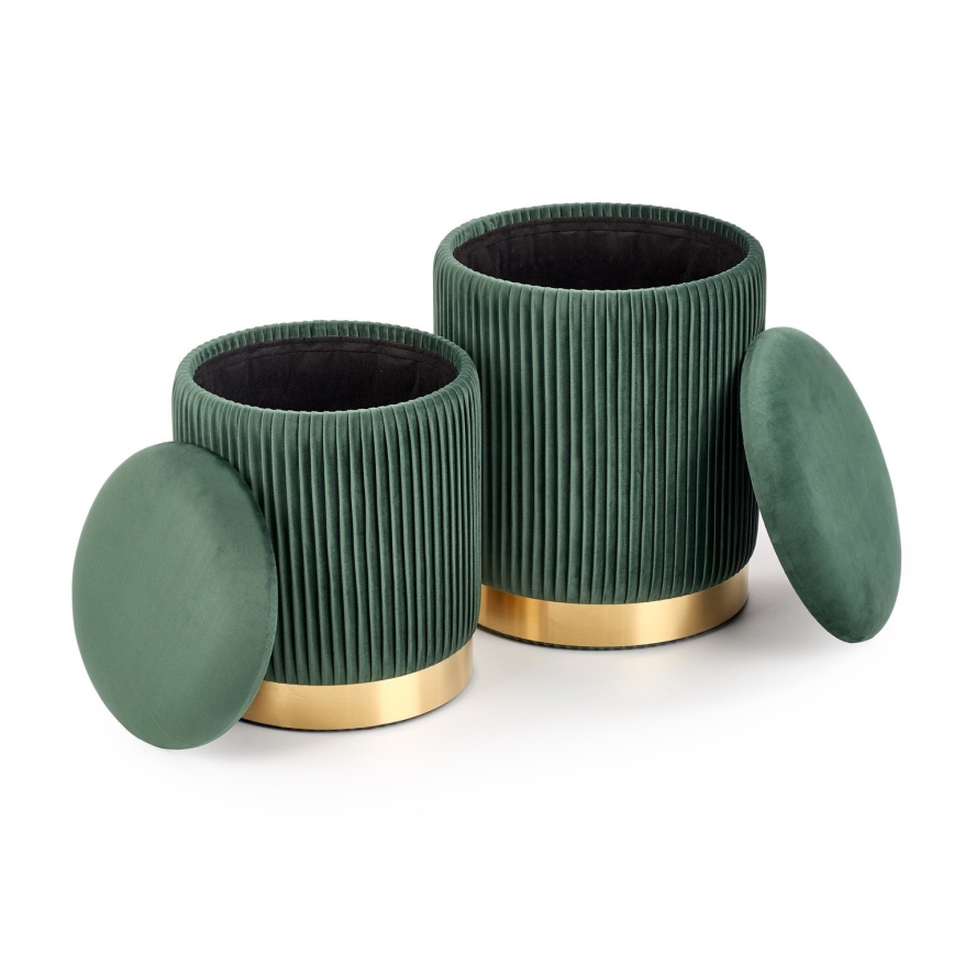 SÆT 2x Taburet MONTY diameter 36/44 cm grøn/guldfarvet