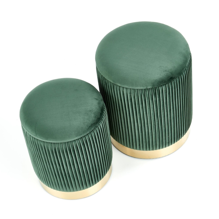 SÆT 2x Taburet MONTY diameter 36/44 cm grøn/guldfarvet