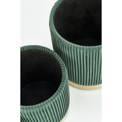 SÆT 2x Taburet MONTY diameter 36/44 cm grøn/guldfarvet