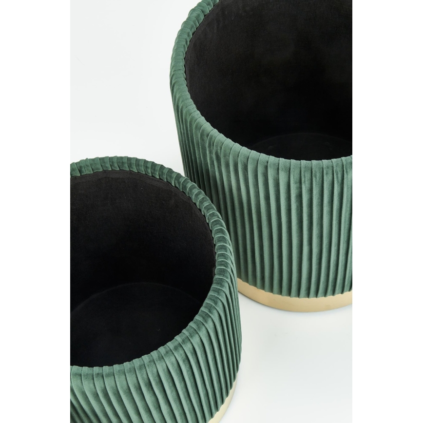 SÆT 2x Taburet MONTY diameter 36/44 cm grøn/guldfarvet
