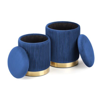 SÆT 2x Taburet MONTY diameter 36/66 cm blå/guldfarvet