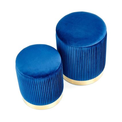 SÆT 2x Taburet MONTY diameter 36/66 cm blå/guldfarvet