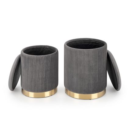 SÆT 2x Taburet MONTY diameter 36/66 cm grå/guldfarvet