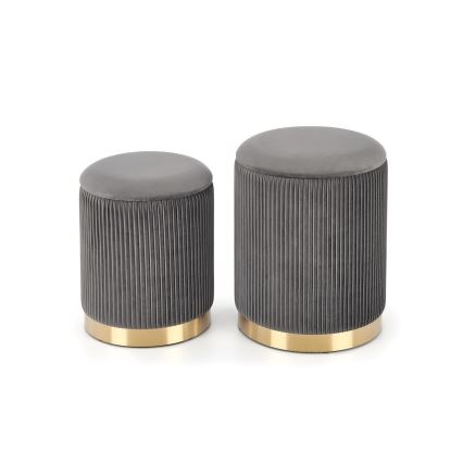 SÆT 2x Taburet MONTY diameter 36/66 cm grå/guldfarvet