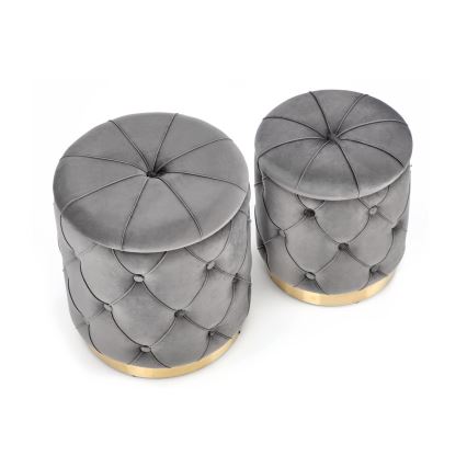 SÆT 2x Taburet POLLY diameter 40/44 cm grå/guldfarvet