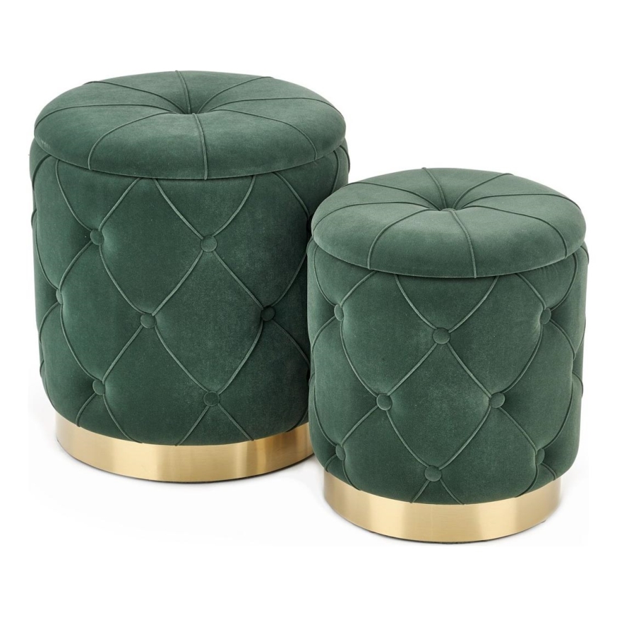 SÆT 2x Taburet POLLY diameter 40/44 cm grøn/guldfarvet