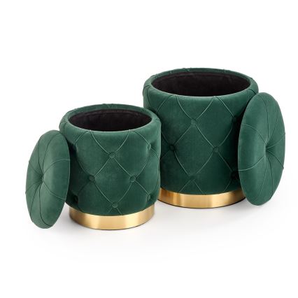 SÆT 2x Taburet POLLY diameter 40/44 cm grøn/guldfarvet