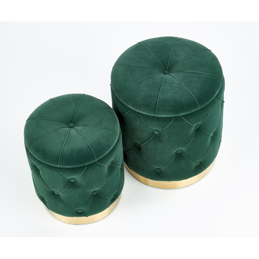 SÆT 2x Taburet POLLY diameter 40/44 cm grøn/guldfarvet