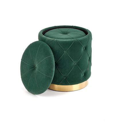 SÆT 2x Taburet POLLY diameter 40/44 cm grøn/guldfarvet