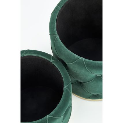 SÆT 2x Taburet POLLY diameter 40/44 cm grøn/guldfarvet
