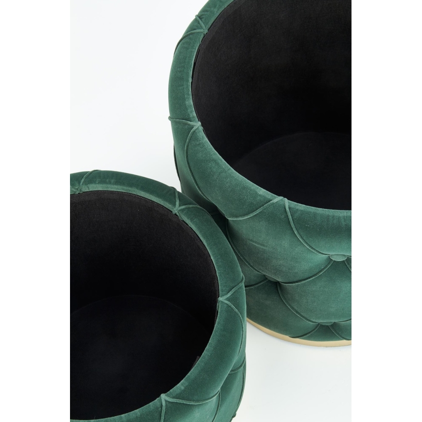 SÆT 2x Taburet POLLY diameter 40/44 cm grøn/guldfarvet