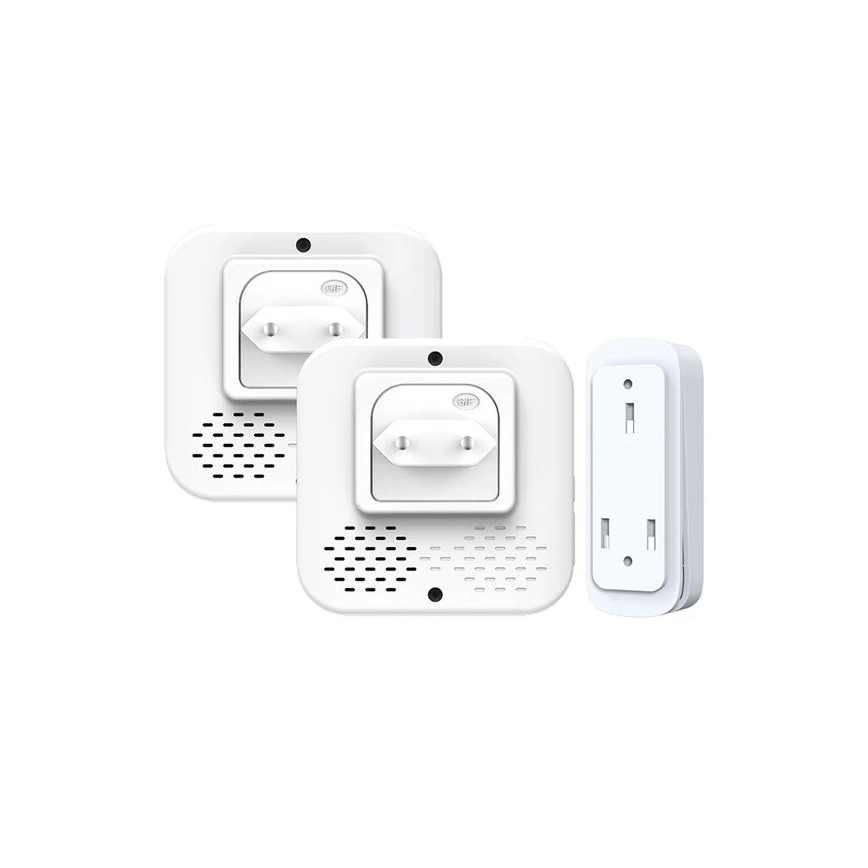 SÆT 2x Trådløs plugin-dørklokke kinetisk 230V hvid