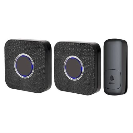SÆT 2x Trådløs plugin-dørklokke kinetisk 230V sort