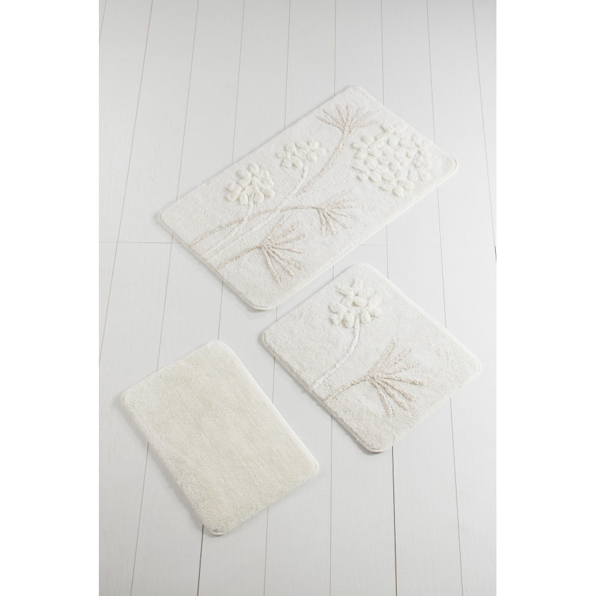 SÆT MED 3 stk. badeværelsesmåtter ORKIDE 60/60/100 cm beige