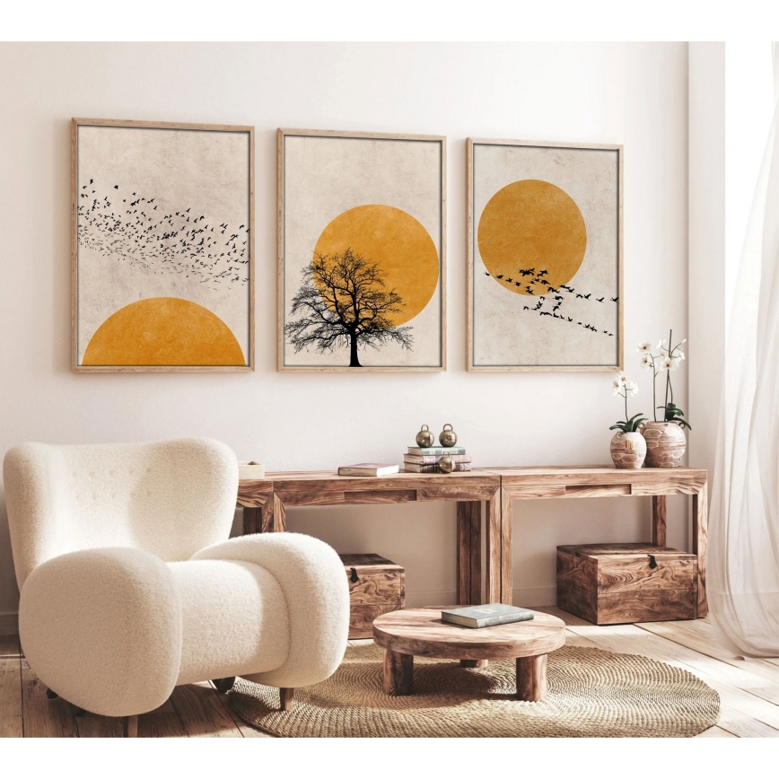 SÆT 3x Billede i ramme 50x70 cm beige/gul