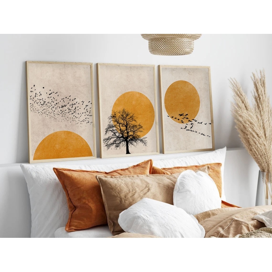 SÆT 3x Billede i ramme 50x70 cm beige/gul
