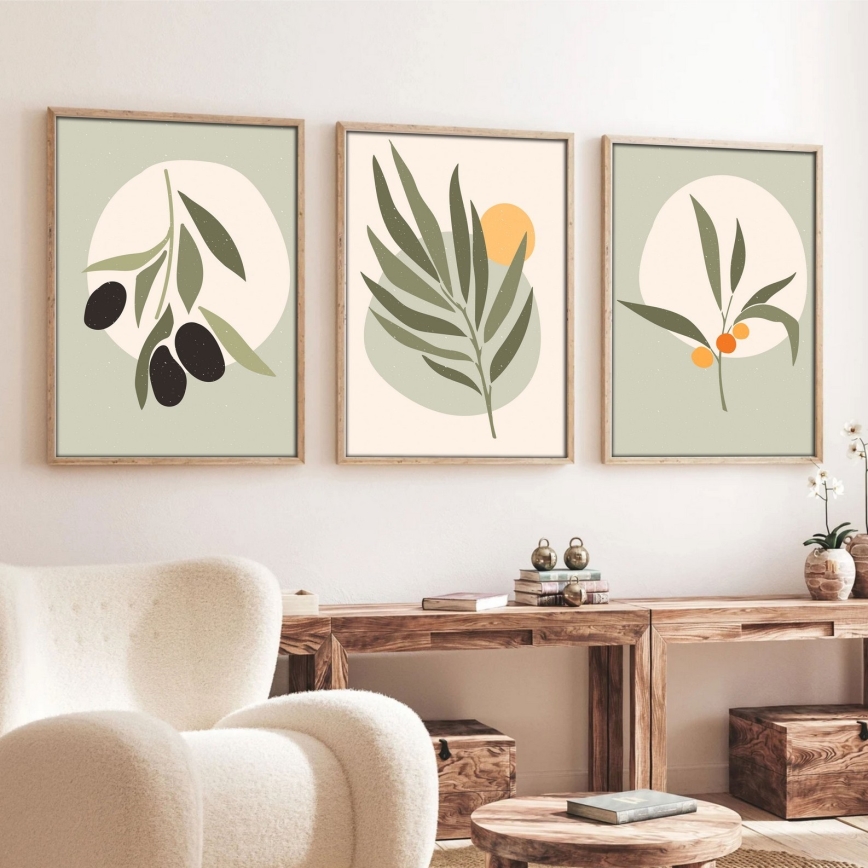 SÆT 3x Billede i ramme 50x70 cm blade