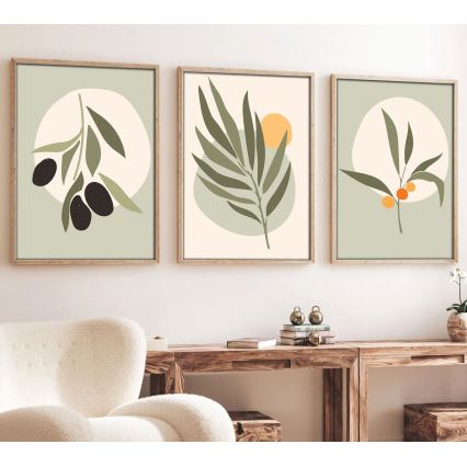 SÆT 3x Billede i ramme 50x70 cm blade