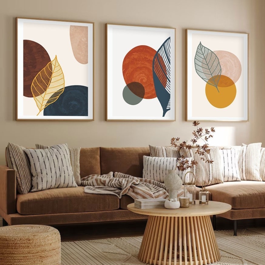 SÆT 3x Billede i ramme 50x70 cm farverig