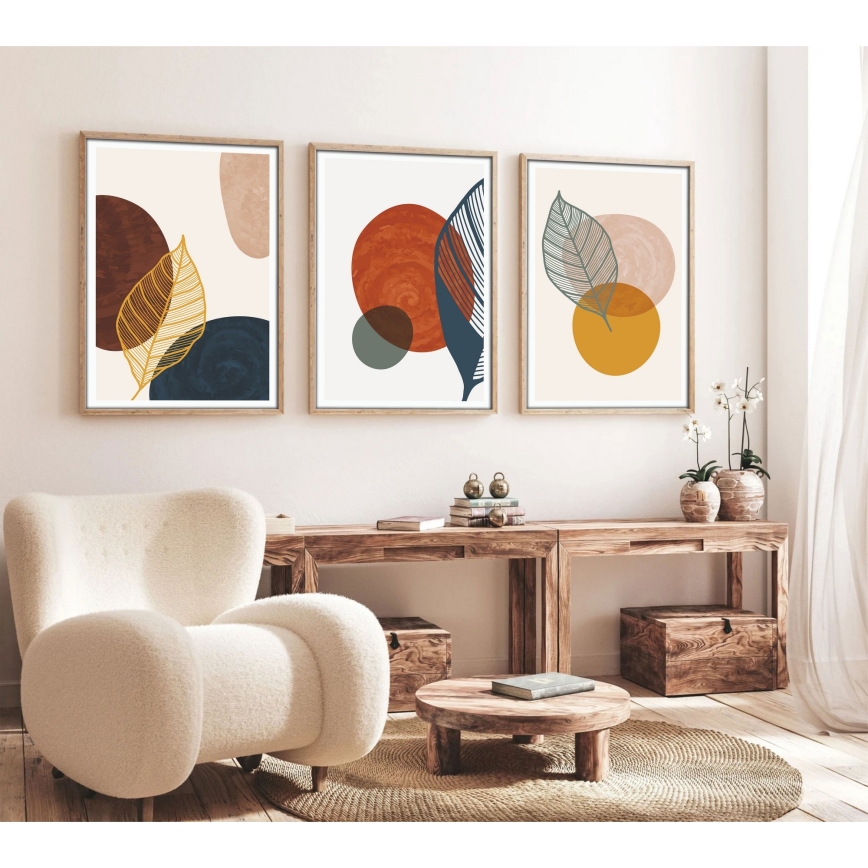 SÆT 3x Billede i ramme 50x70 cm farverig