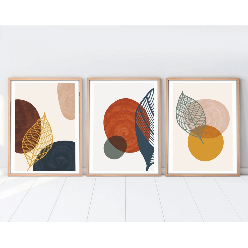 SÆT 3x Billede i ramme 50x70 cm farverig